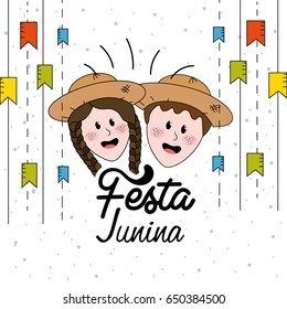 festa junina with flags party and brazilian head with hat