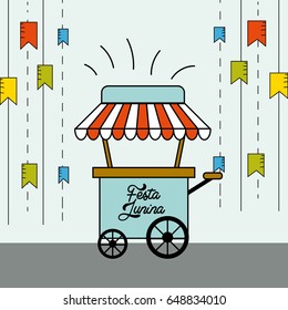 festa junina with flags party with fast food car