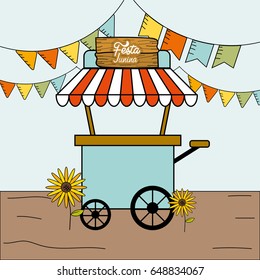 festa junina with flags party with fast food car