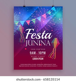 festa junina flyer design with fireworks