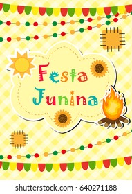 Festa Junina greeting card, invitation, poster. Brazilian Latin American festival template for your design.Vector illustration