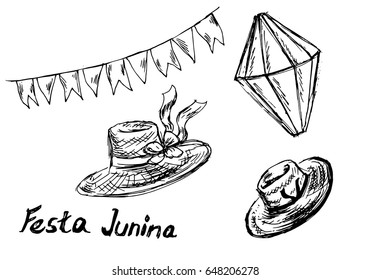 Festa junina hand sketch elements. Vector illustration