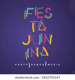 Festa Junina handwritten lettering typography colorful logo party dance music purple background