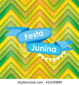 Festa Junina Holiday Background. Traditional Brazil June Festival Party. Midsummer Holiday. Vector illustration with Ribbon and Flags. EPS10
