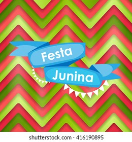 Festa Junina Holiday Background. Traditional Brazil June Festival Party. Midsummer Holiday. Vector illustration with Ribbon and Flags. EPS10
