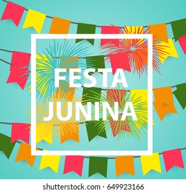 Festa Junina Holiday Background. Traditional Brazil June Festival Party. Midsummer Holiday. Vector illustration with Ribbon and Flags. EPS10