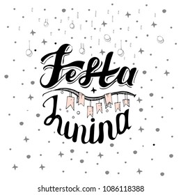 Festa Junina. Holiday card design for Brazilian June fest de Sao Joao . Lettering illustration.