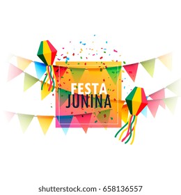 festa junina holiday greeting card design with garland and confetti