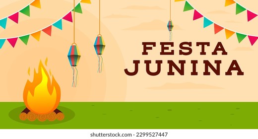 festa junina horizontal banner background in flat design