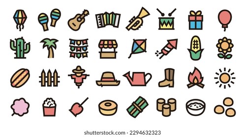 Festa Junina Icon Set (Bold outline color version)