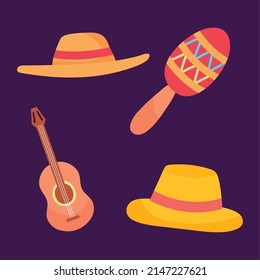 festa junina icon set on purple background