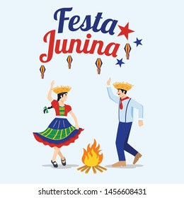 Festa Junina, Illustration of man and woman dancing, Flat design