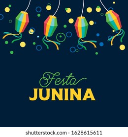 festa junina illustration with paper lantern cartoon. vector illustration