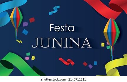 Festa Junina illustration with paper lantern. Realistic Vector Brazilian June Festival Illustration