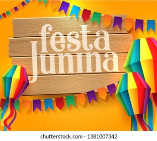 Festa Junina Illustration with Party Flags and Paper Lantern