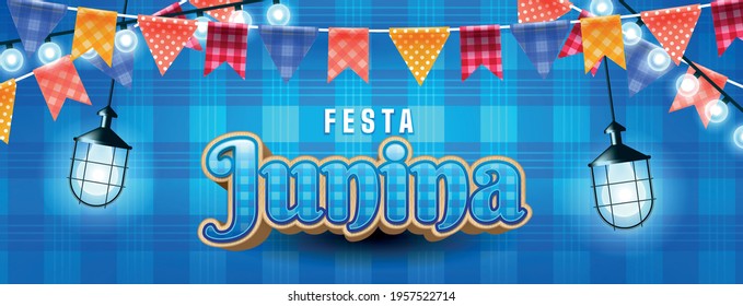 Festa junina illustration with party lights and paper lantern