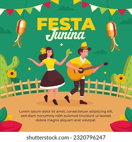 Festa Junina illustration for social media post design template