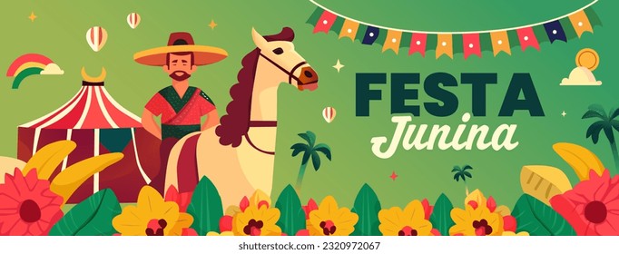 Festa Junina illustration for social media header design template