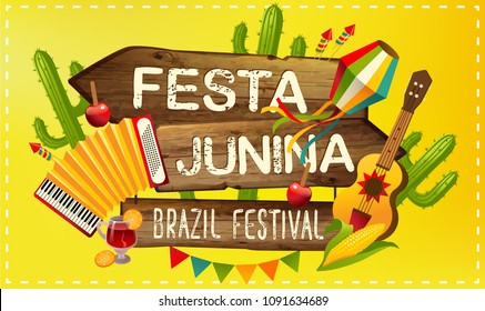 Festa Junina illustration traditional Brazil June festival party. Vector illustration. Latin American holiday.