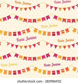 Festa Junina illustration - traditional Brazil june festival party - Midsummer holiday. Vector illustration. Seamless pattern