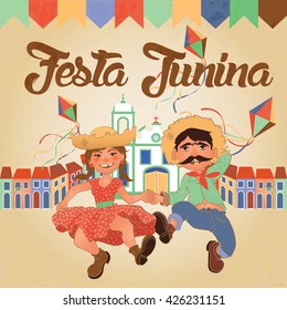 Festa Junina illustration - traditional Brazil June festival party. Vector illustration. Latin American holiday.