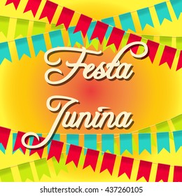 Festa Junina illustration - traditional Brazil June festival party. Vector illustration. lights on a orange background and inscription Festa Junina