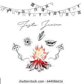 Festa Junina illustration - traditional Brazil june festival party, Party decoration vector. Bunting banners.