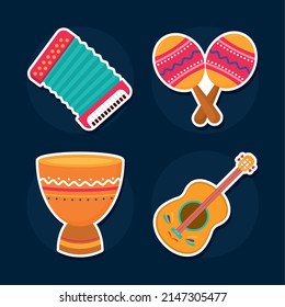 festa junina instruments icon set