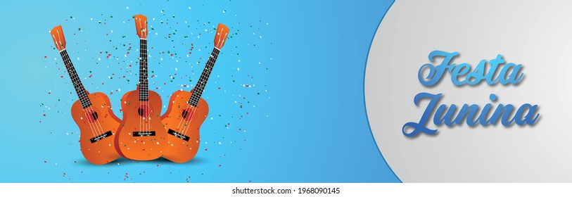 Festa junina invitation banner with or header with guitar