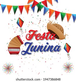 Festa junina invitation cards with guitar and hat