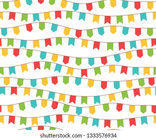 Festa Junina - June party. Brazil Festival. Folklore holiday. Seamless pattern flags on white background. Vector illustration.