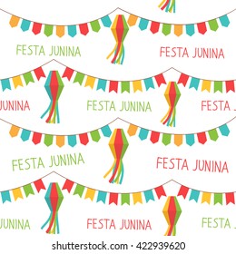 Festa Junina - June party. Brazil Festival. Folklore holiday. Festival fire. Seamless pattern. Vector illustration.