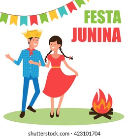 Festa Junina - June party. Brazil Festival. Folklore holiday. Festival fire. Vector illustration.