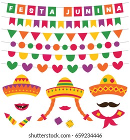 Festa Junina (June party) vector decoration and photo props