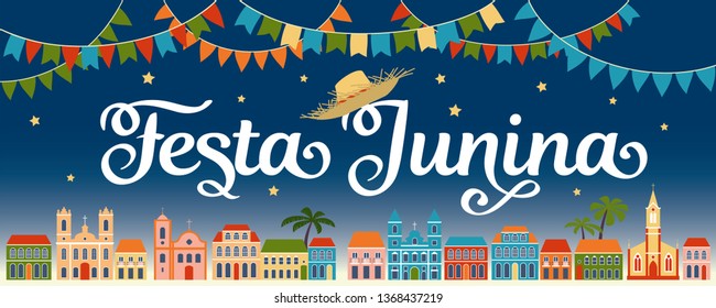 Festa Junina. Latin American holiday, the June party of Brazil. Design for header or banner.