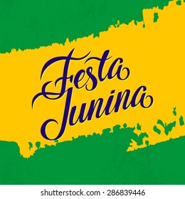 Festa Junina. Latin American holiday, the June party of Brazil, the words in Portuguese Festa de Sao Joao. Topic Brazil june party calligraphy illustration