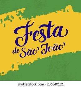 Festa Junina. Latin American holiday, the June party of Brazil, the words in Portuguese Festa de Sao Joao. Topic Brazil june party calligraphy illustration