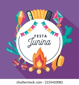 festa junina lettering frame circular