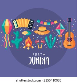 festa junina lettering with icons