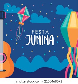 festa junina lettering postcard scene