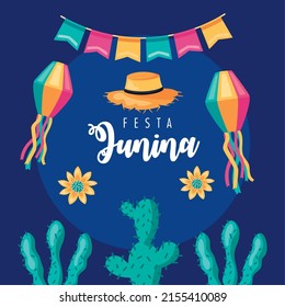festa junina lettering poster with hat