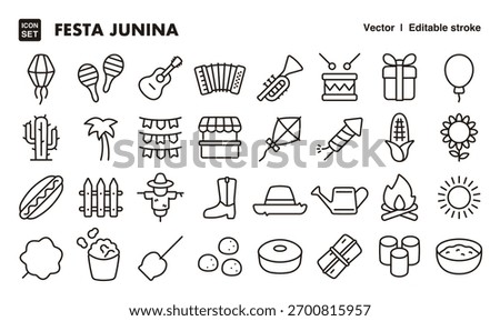 Festa Junina line icon set. Vector editable stroke icon.