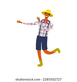 Festa Junina man, male dancer in traditional costume character illustration. Hand drawn cartoon vector, isolated on white. Brazilian holiday, Saint John festival, party, carnival design element