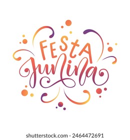 Festa Junina (meaning June Festival) Brazilian Traditional Celebration. Hand Lettering typography, Modern Brush Calligraphy, Vector colorful Illustration isolated on white background.