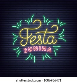 Festa Junina. Neon glowing lettering illustration for Brazilian Festa Junina, festa de Sao Joao