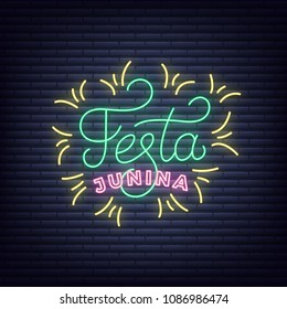 Festa Junina. Neon glowing lettering illustration for Brazilian Festa Junina, festa de Sao Joao