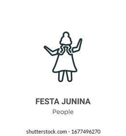 Festa junina outline vector icon. Thin line black festa junina icon, flat vector simple element illustration from editable people concept isolated stroke on white background