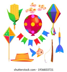 Festa Junina Party Cartoon Elements, Vector Set