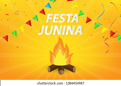 Festa Junina party design. Celebration background template with confetti Colorful ribbons frame. luxury greeting rich card.