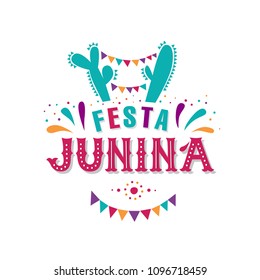 Festa junina party design. Vector background with fireworks and garland. Vector illustration. For poster, card, web, invitation.